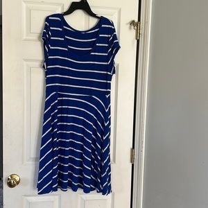 Plus Size - Comfy cute Blue cotton swing style striped dress size 1X